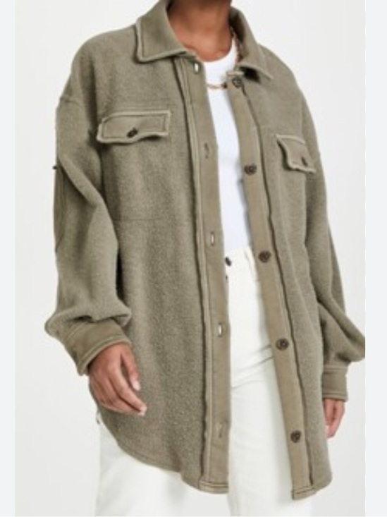 Free People Jackets & Blazers - Free People Olive Green Button-Up Fleece Shirt Jacket